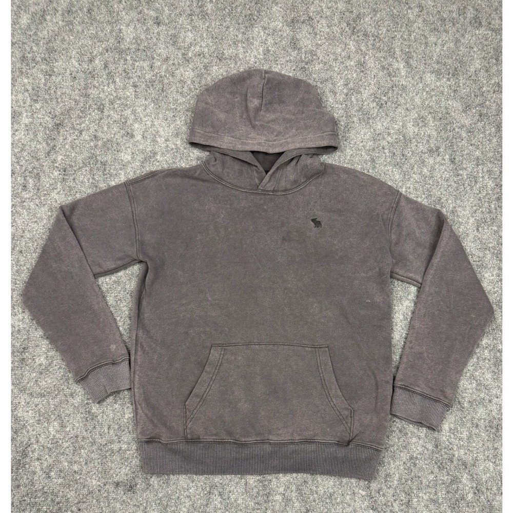 Abercrombie Kids A&F Essentials Relaxed Fit Hoodie Grey Mineral Wash Size 13/14